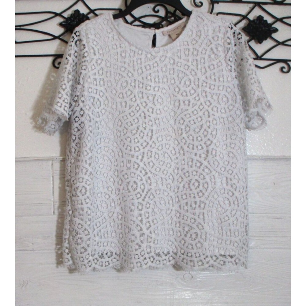 Philosophy Knit Top Women's Size M Short Sleeve White Round Neck